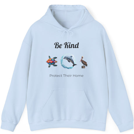 Be Kind to sealife drawstring hoodie in light blue