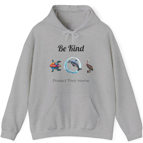 Be Kind to sealife drawstring hoodie in sport gray