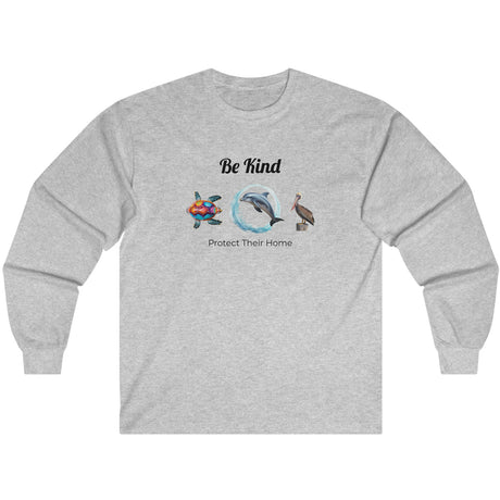 Be Kind to sealife long-sleeve t-shirt in ash gray