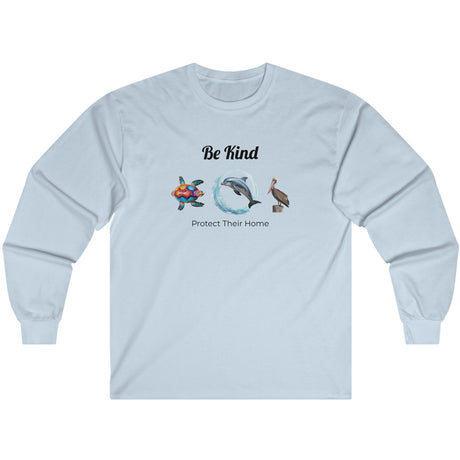 Be Kind to sealife long-sleeve t-shirt in light blue