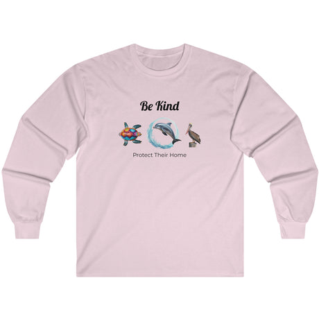 Be Kind to sealife long-sleeve t-shirt in light pink