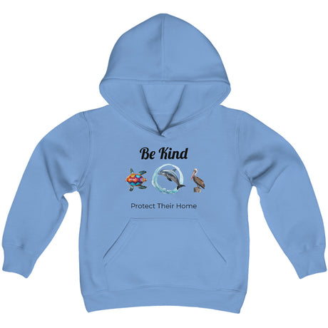 Be Kind to sealife youth hoodie carolina blue