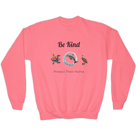 Be Kind to sealife youth sweatshirt in safety pink