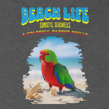 Close-up of Beach Life Parrot Spells zip up hoodie design