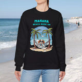 Beach Mode On black sweatshirt on female model