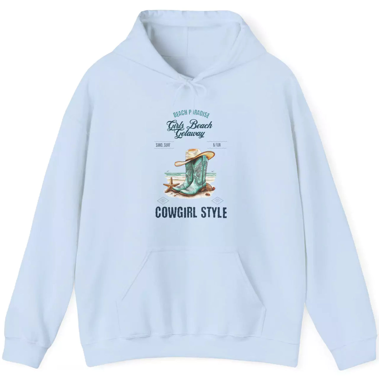 Beach Paradise Cowgirl Style Drawstring Hoodie