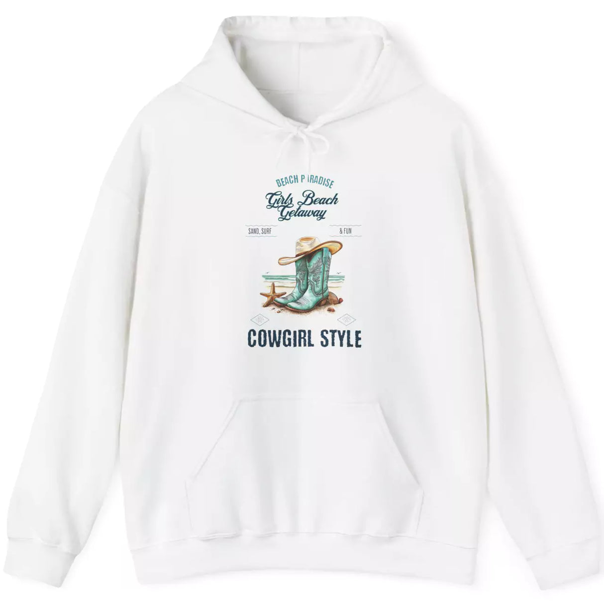 Beach Paradise Cowgirl Style Drawstring Hoodie