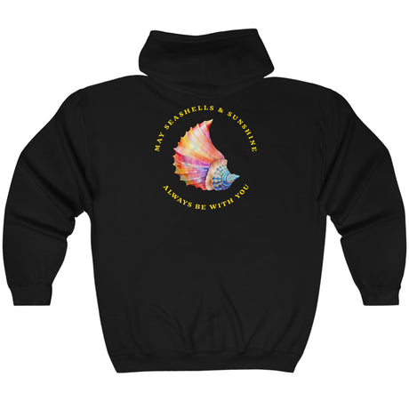 Seashells And Sunshine zip up hoodie in black