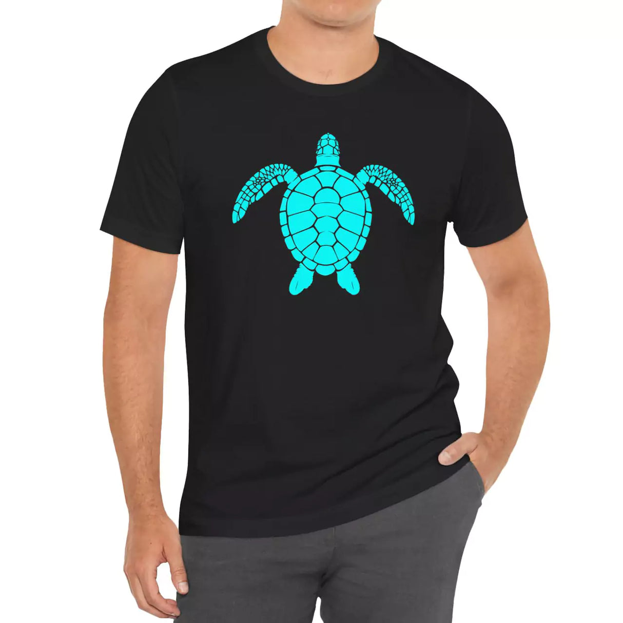 Male model wearing Silhouette Sea Turtle t-shirt