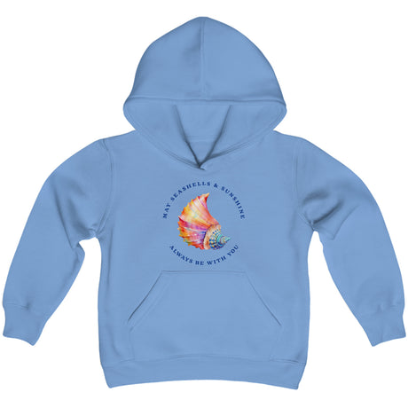 Seashells And Sunshine youth hoodie in carolina blue