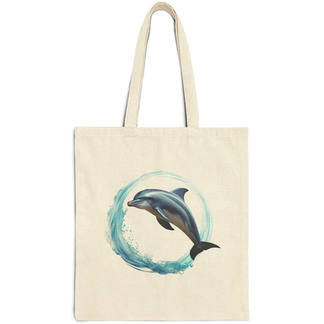 Coastal Joy Dolphin canvas tote bag front