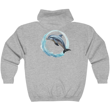 Coastal Joy Dolphin zip up hoodie in gray