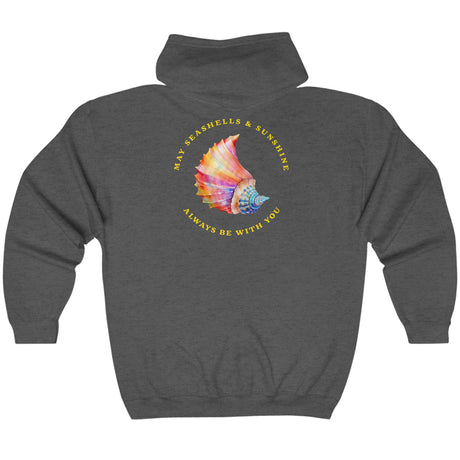 Seashells And Sunshine zip up hoodie in dark heather