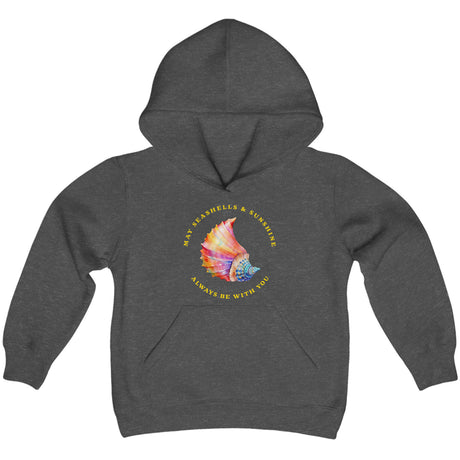 Seashells And Sunshine youth hoodie in dark heather