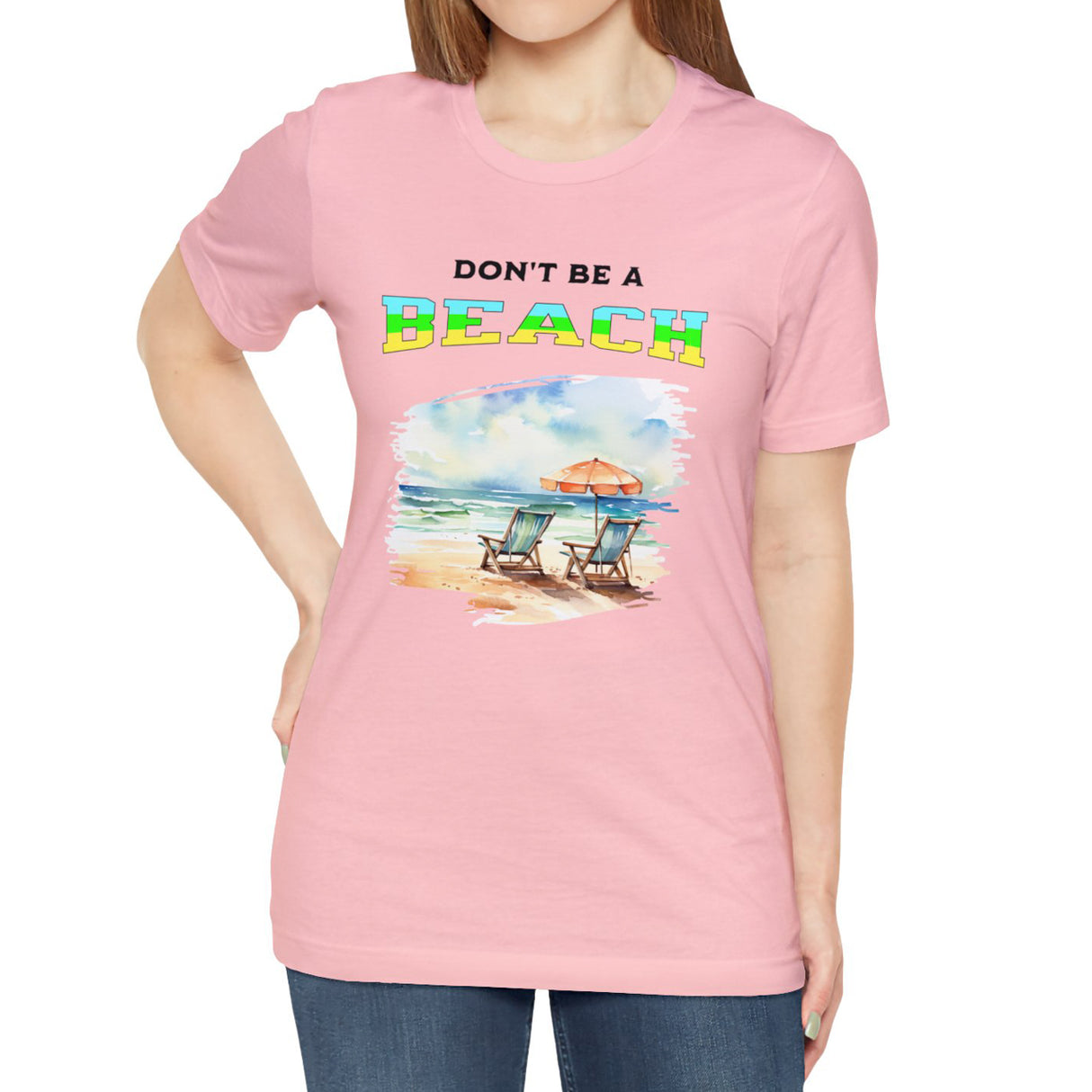 Don't Be A BEACH t-shirt pink on model