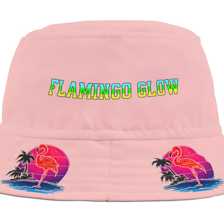 Close-up of Neon Flamingo Glow beach bucket hat