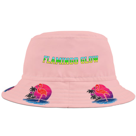 Neon Flamingo Glow beach bucket hat front