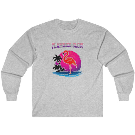 Flamingo Glow long-sleeve t-shirt in ash gray