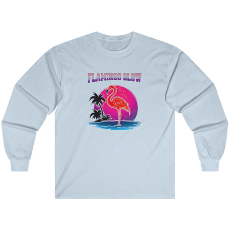 Flamingo Glow long-sleeve t-shirt in light blue