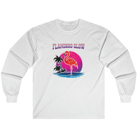 Flamingo Glow long-sleeve t-shirt in white