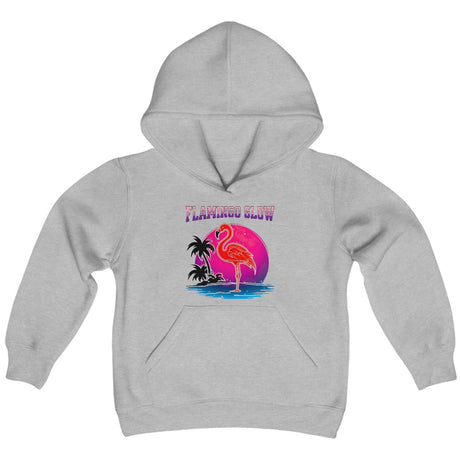 Flamingo Glow youth hoodie in sport gray