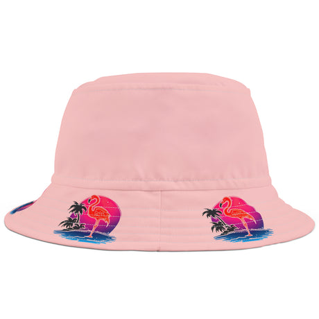 Flamingos beach bucket hat front