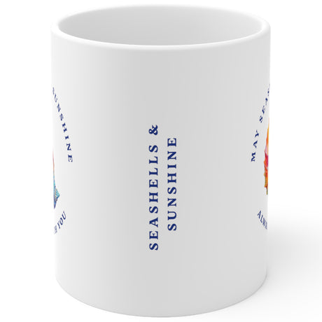 Seashells & Sunshine white mug text