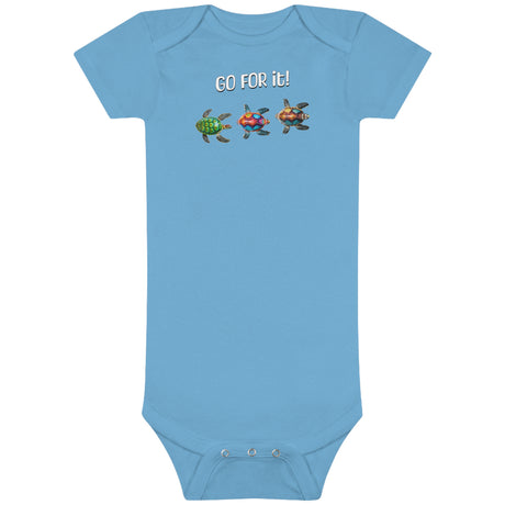 Go For It Turtles baby Onesie in blue