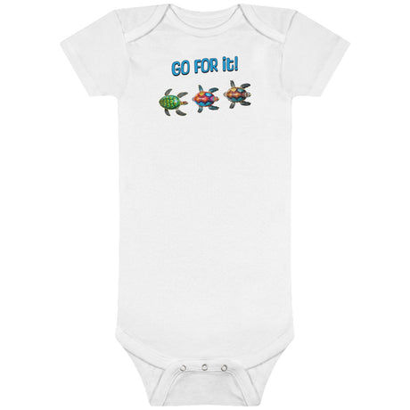 Go For It Turtles baby Onesie in white