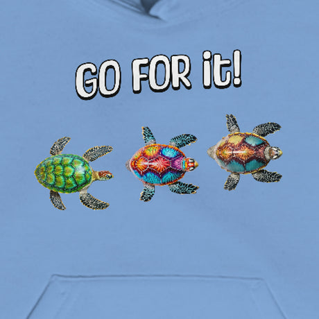 Close-up of Go For It Turtle youth hoodie design