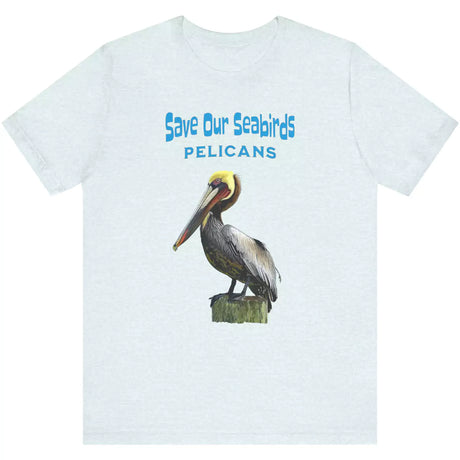 Heather ice blue Save Our Seabirds Pelicans t-shirt