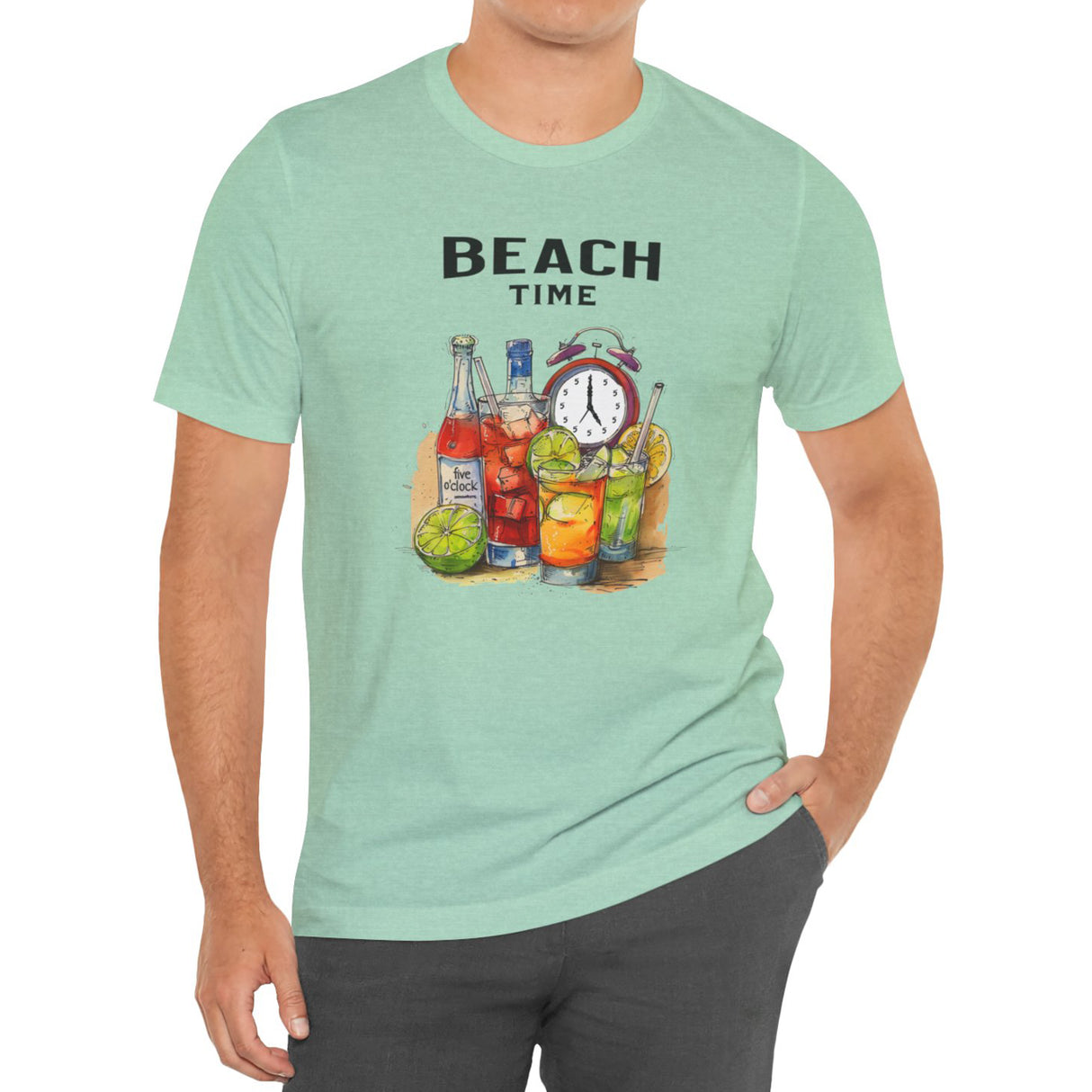 Heather mint Beach Time Always t-shirt on model