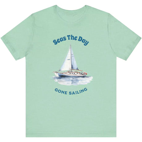 Heather Mint Seas The Day | Gone Sailing t-shirt