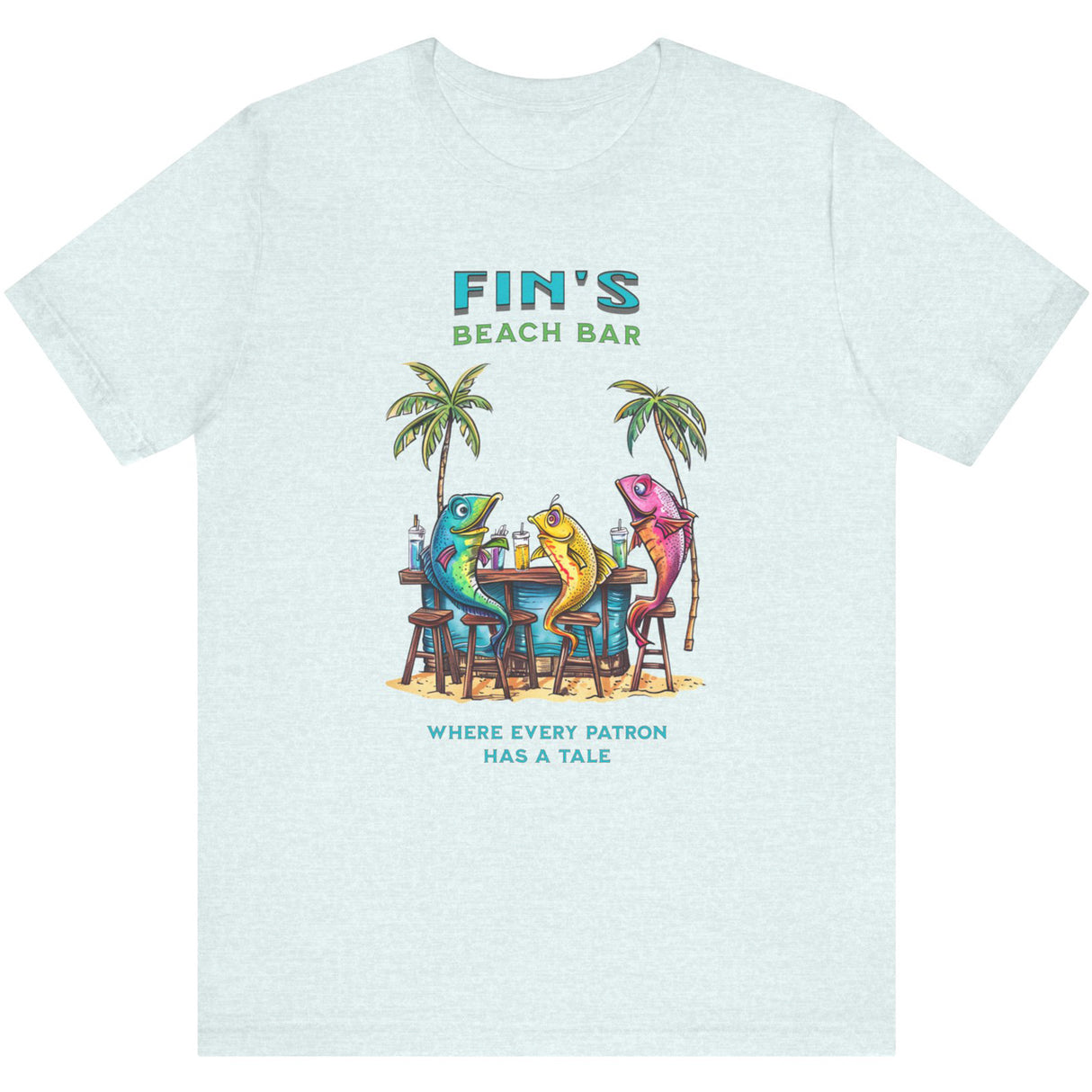 Ice blue Fin's Beach Bar Tales t-shirt