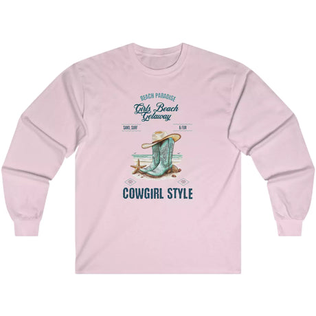 Light pink Beach Paradise Cowgirl Style long-sleeve t-shirt