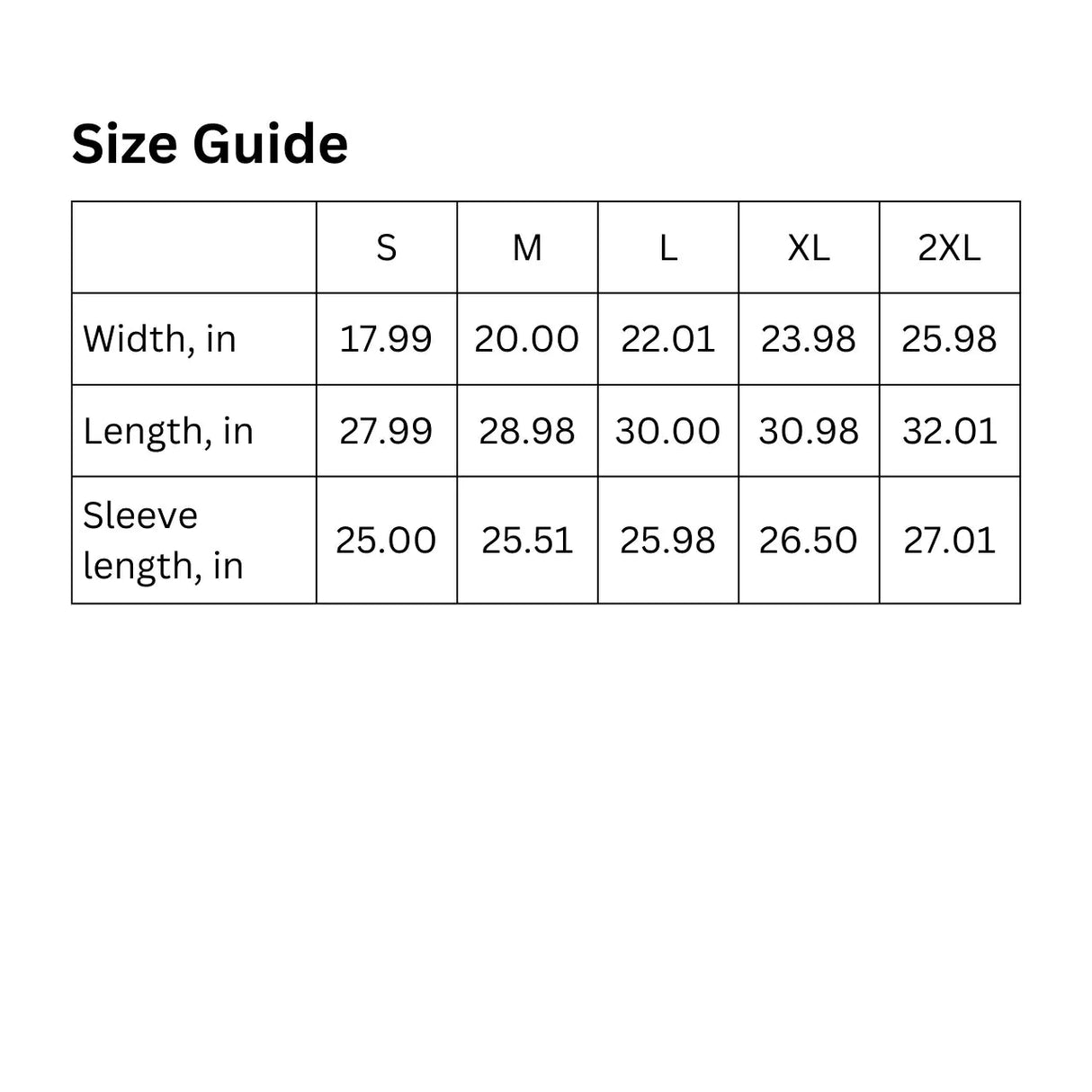 Size guide for Old Fashioned Girl long-sleeve t-shirt