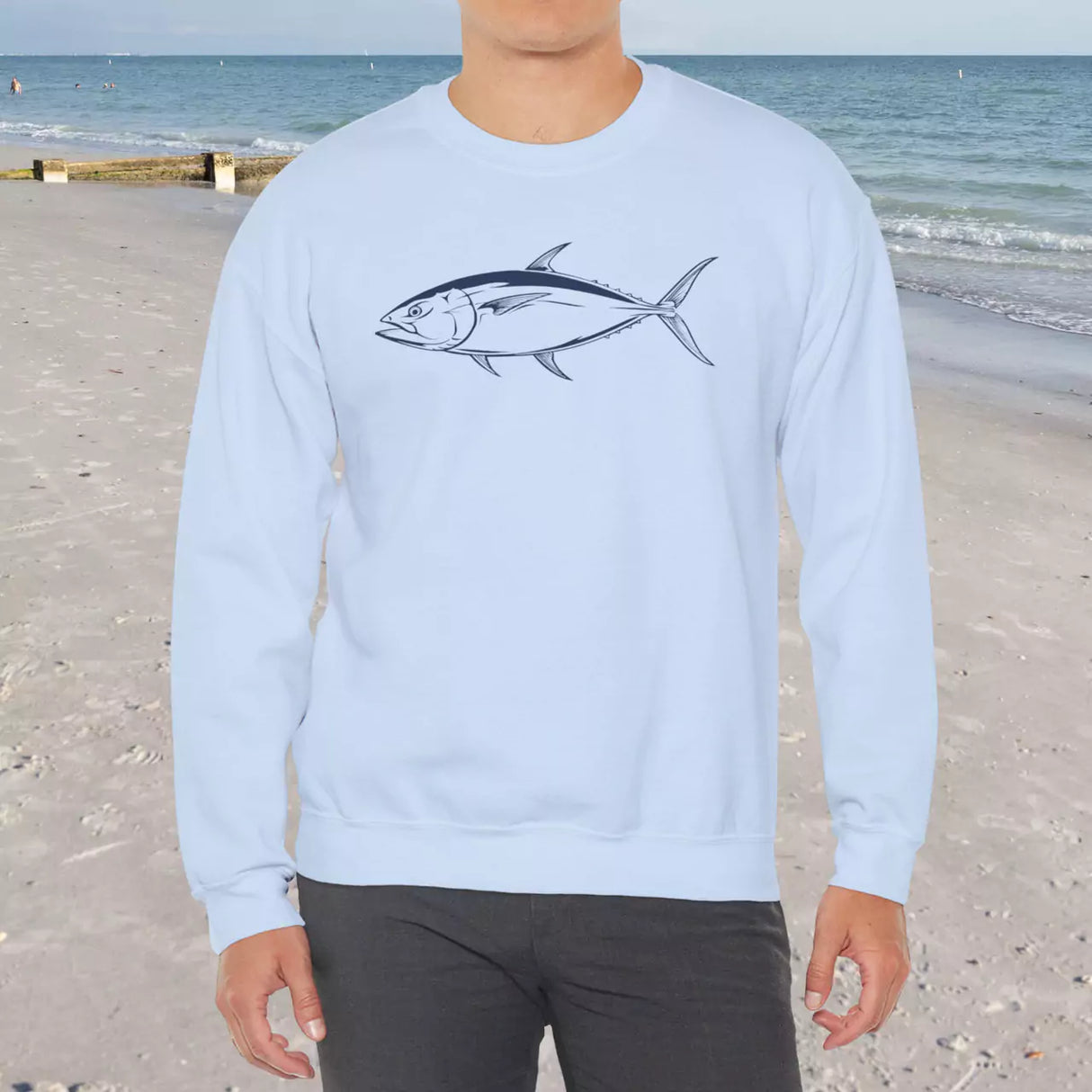 Majestic tuna light blue sweatshirt on model