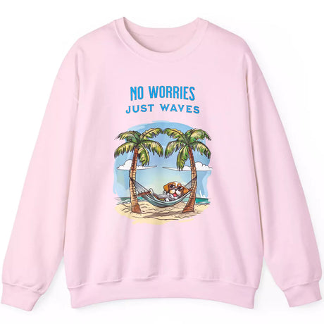 No Worries Just Waves light pink sweatshirt