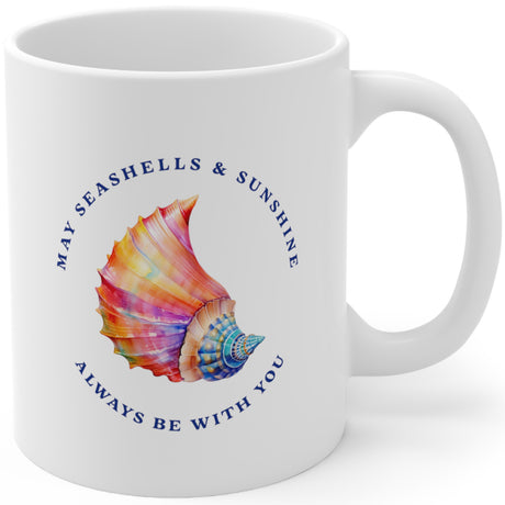 Seashells & Sunshine white mug right