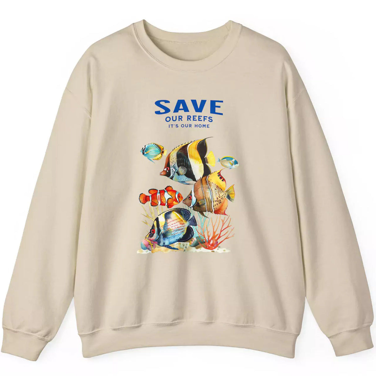 Save Our Reefs sand-color sweatshirt