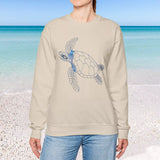 Sea Turtle Ocean Guardian sand-color sweatshirt on female model