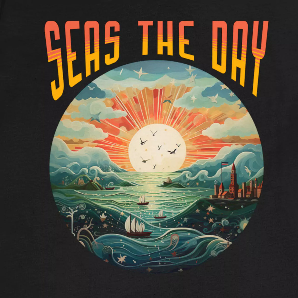 Close-up of Seas The Day t-shirt design