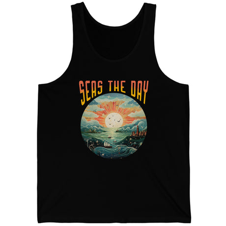 Seas The Day Beach Theme Tank Top In Black