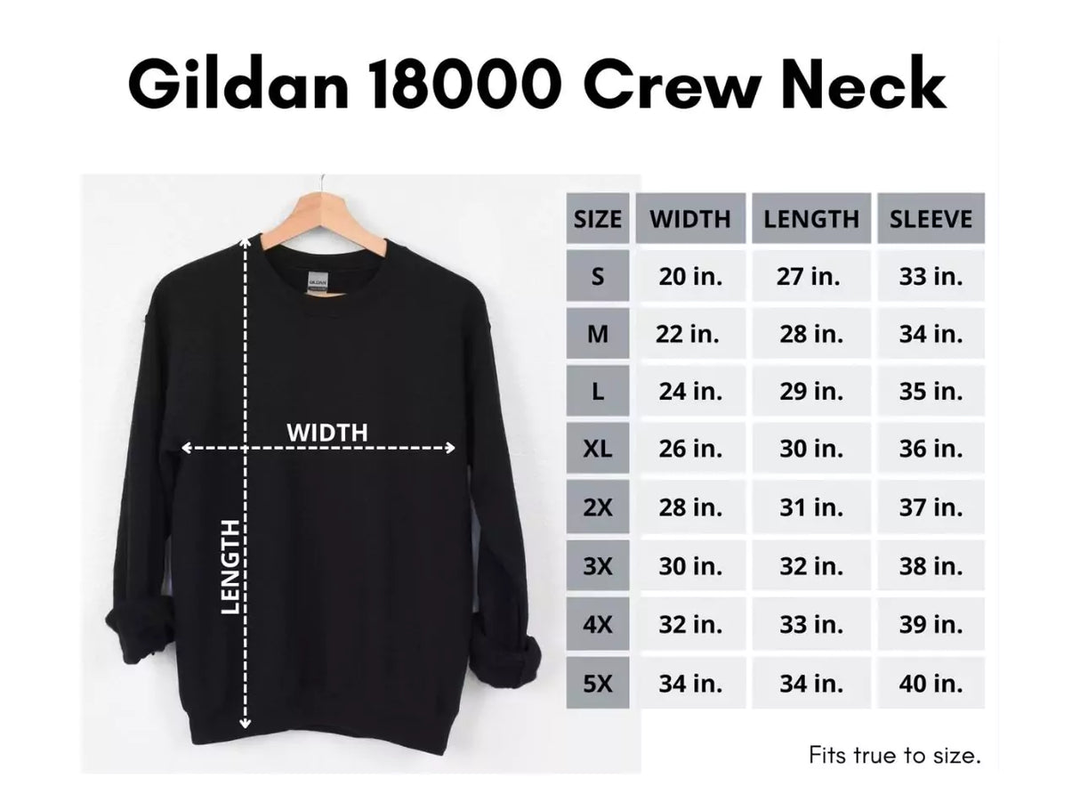 Size guide for No Worries Just Waves sweatshirt