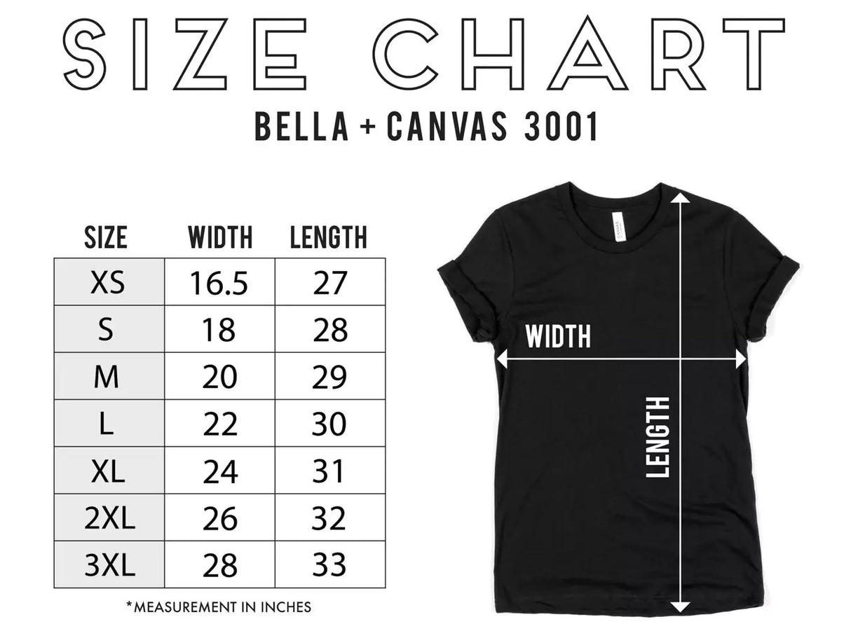 Size guide for Don't Be A BEACH t-shirt