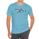 Male model wearing Great White Watercolor t-shirt