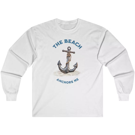 White The Beach Anchors Me long-sleeve t-shirt