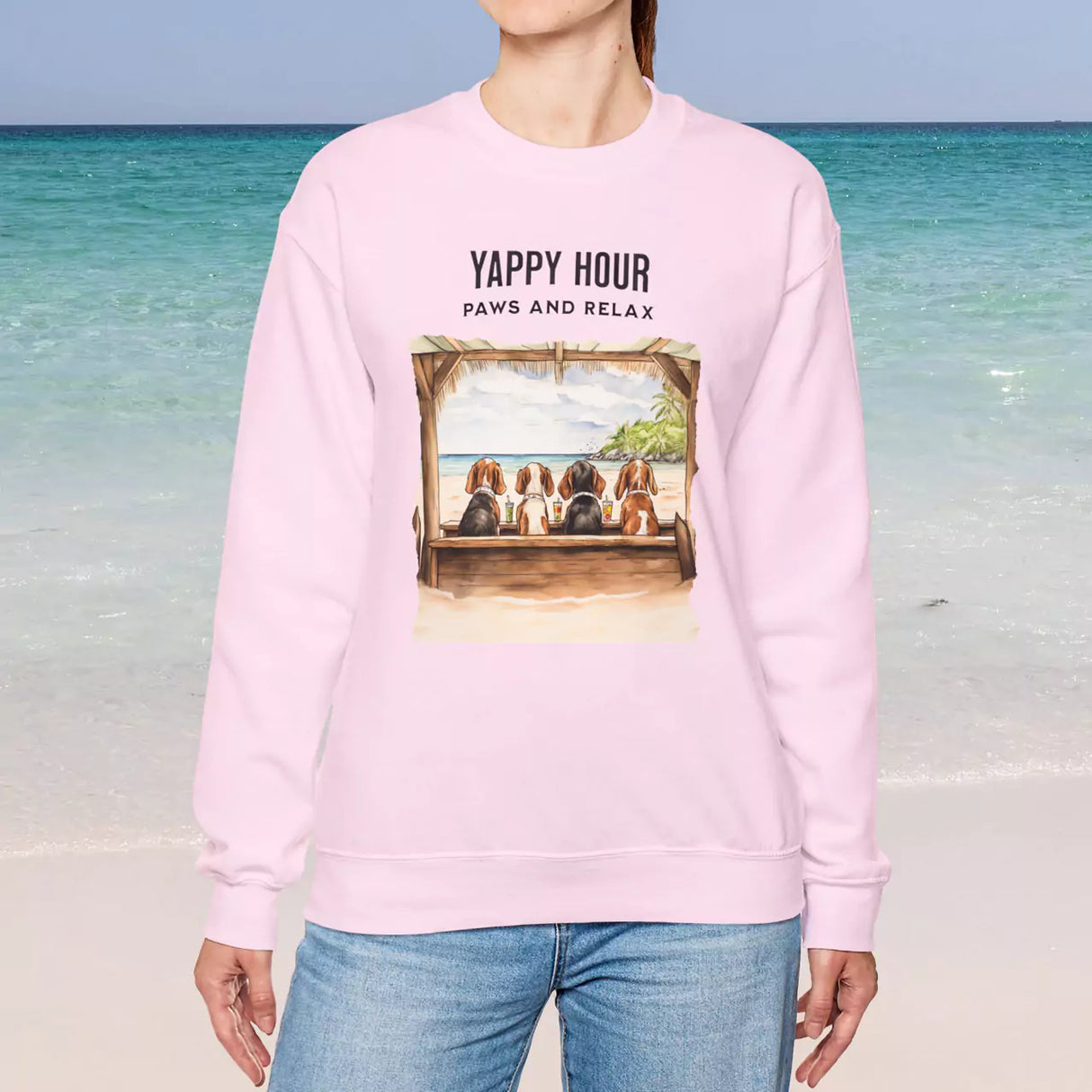 Yappy Hour light pink sweatshirt on female model