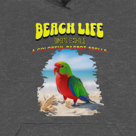 Close-up of Beach Life Parrot Spells youth hoodie