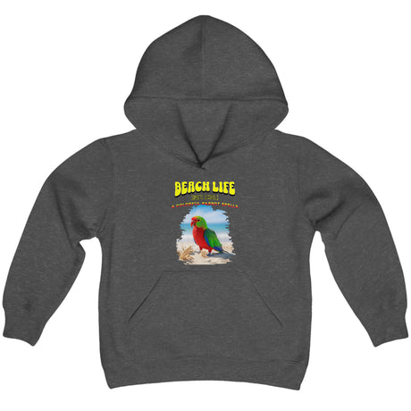 Beach Life Parrot Spells youth hoodie in dark heather